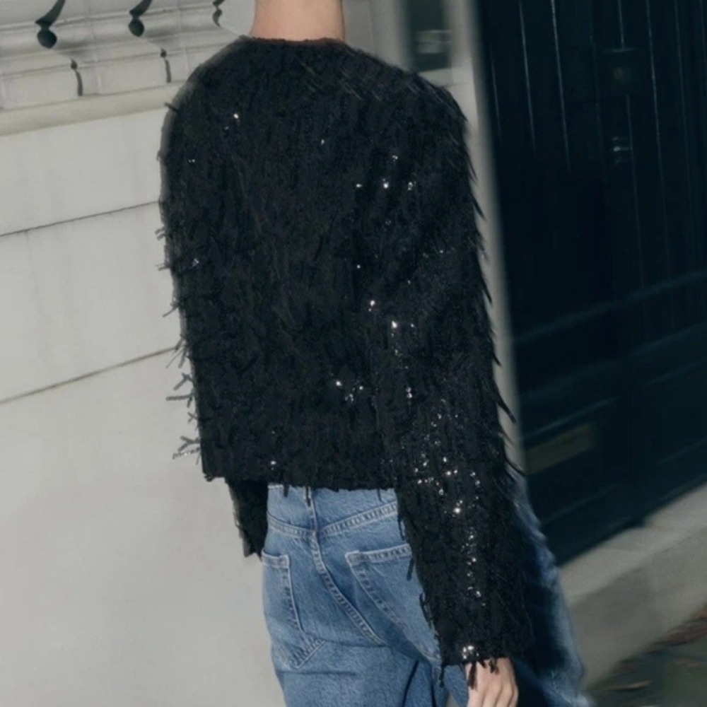Zara Black Sequin Blazer - Picture 5 of 14